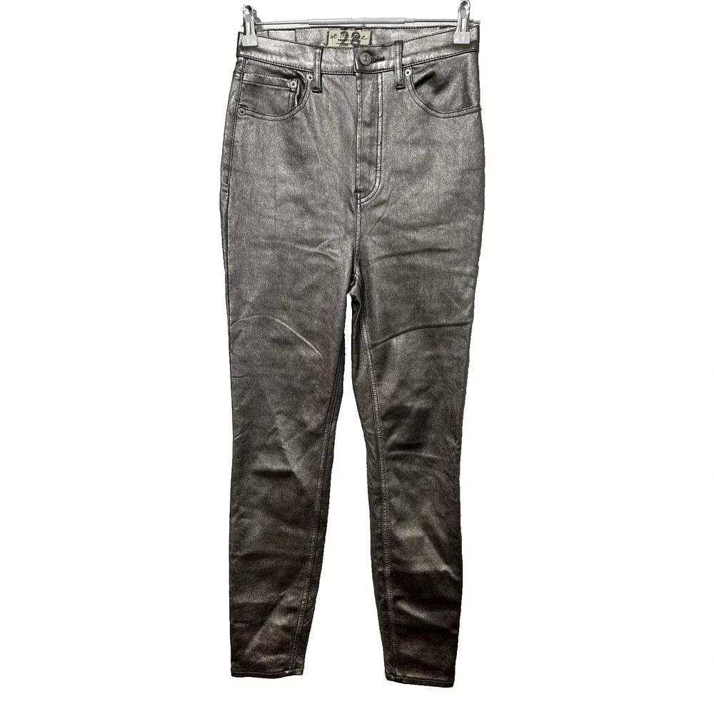 We The Free Women's 28 High Waist Button Fly‎ Metallic Pants Jeggings Retro Sexy